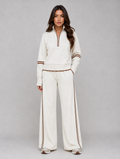 Women's Half Zip Lounge Co-Ord Set – Relaxed Fit Tracksuit — Cream