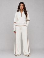 Women's Half Zip Lounge Co-Ord Set – Relaxed Fit Tracksuit — Cream