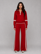 Women's Half Zip Lounge Co-Ord Set – Relaxed Fit Tracksuit — Red