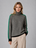 Women's Herringbone Turtleneck Jumper – Soft Knit High Neck Sweater — Green