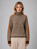 Women's Herringbone Turtleneck Jumper – Soft Knit High Neck Sweater — Orange