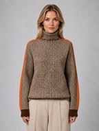 Women's Herringbone Turtleneck Jumper – Soft Knit High Neck Sweater — Orange