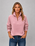 Women's Ribbed Half Zip Pullover — Pink