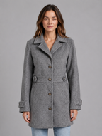 Women's Tailored Button Coat – Longline Collared Smart Jacket — Grey