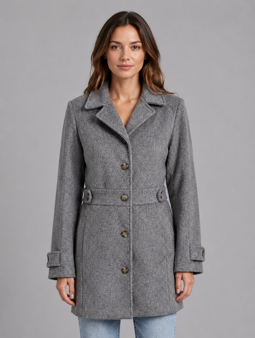 Women's Tailored Button Coat – Longline Collared Smart Jacket — Grey