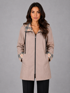 Women's Hooded Longline Rain Coat – Zip Up Lightweight Jacket — Cream