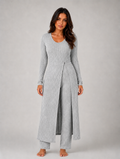 Women's Ribbed Soft Two-Piece Lounge Set - Relaxed Fit Co-Ord — Grey