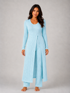 Women's Ribbed Soft Two-Piece Lounge Set - Relaxed Fit Co-Ord — Light Blue