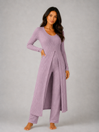 Women's Ribbed Soft Two-Piece Lounge Set - Relaxed Fit Co-Ord — Lilac