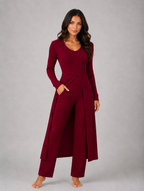 Women's Ribbed Soft Two-Piece Lounge Set - Relaxed Fit Co-Ord — Red