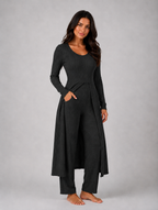 Women's Ribbed Soft Two-Piece Lounge Set - Relaxed Fit Co-Ord — Black