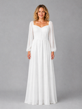 Women's Chiffon Long Sleeve Maxi Dress – Flowing Silhouette — White