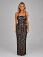 Women's Sheer Lace Maxi Dress — Black
