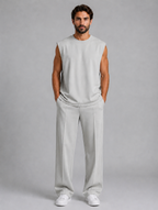 Men's Sleeveless Top & Wide Leg Trouser Co-Ord Set – Relaxed Fit — Grey