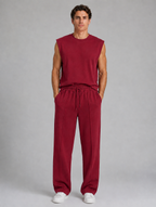Men's Sleeveless Top & Wide Leg Trouser Co-Ord Set – Relaxed Fit — Burgundy