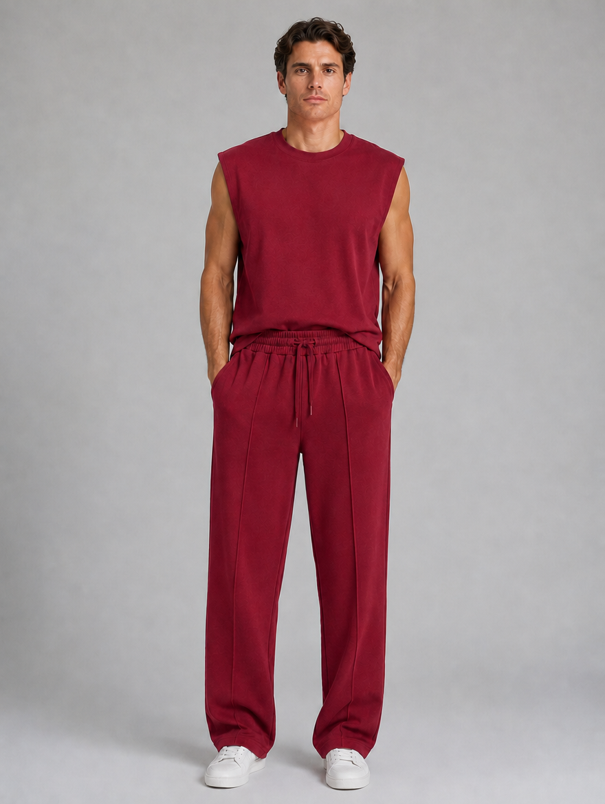 Men's Sleeveless Top & Wide Leg Trouser Co-Ord Set – Relaxed Fit — Burgundy
