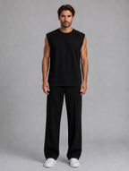 Men's Sleeveless Top & Wide Leg Trouser Co-Ord Set – Relaxed Fit — Black