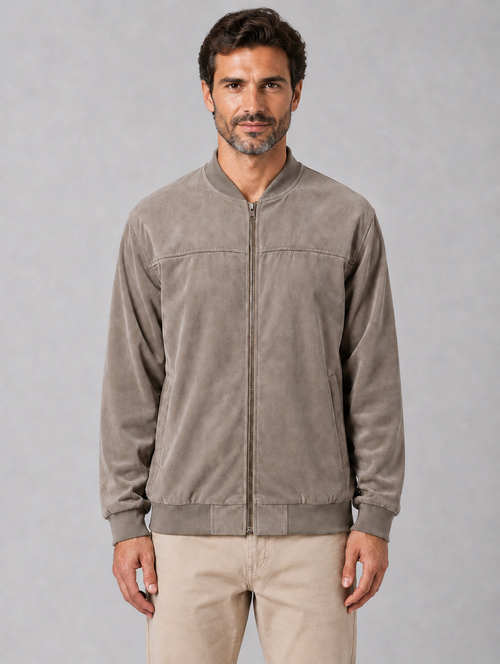 Men's Zip Bomber Jacket – Casual Regular Fit — Khaki