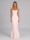 Women's Floral Jacquard Mermaid Maxi Dress – Figure-Flattering Silhouette — Blush Pink