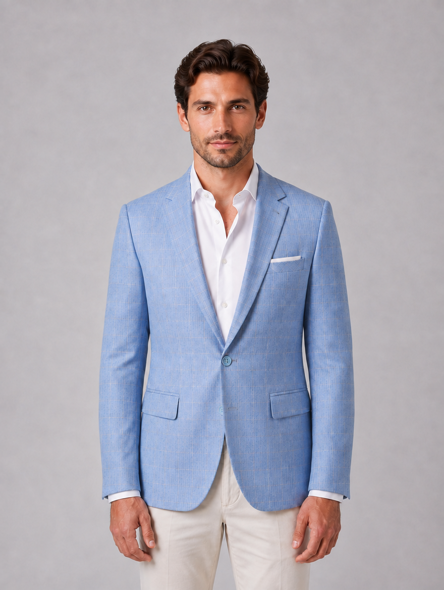 Men's Tailored Windowpane Blazer – Smart Tailored Jacket — Light Blue