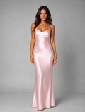 Women's Satin Feel Maxi Dress – Sculpted Fit Evening Gown — Blush Pink