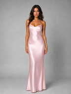 Women's Satin Feel Maxi Dress – Sculpted Fit Evening Gown — Blush Pink