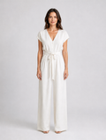 Women's Relaxed Wide Leg Jumpsuit – Tie Waist Summer Style — White