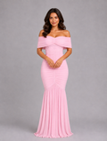 Women's Off-Shoulder Ruched Bodycon Maxi Dress – Sculpted Fit — Pink