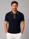Men's Ribbed Knit Polo Shirt — Navy