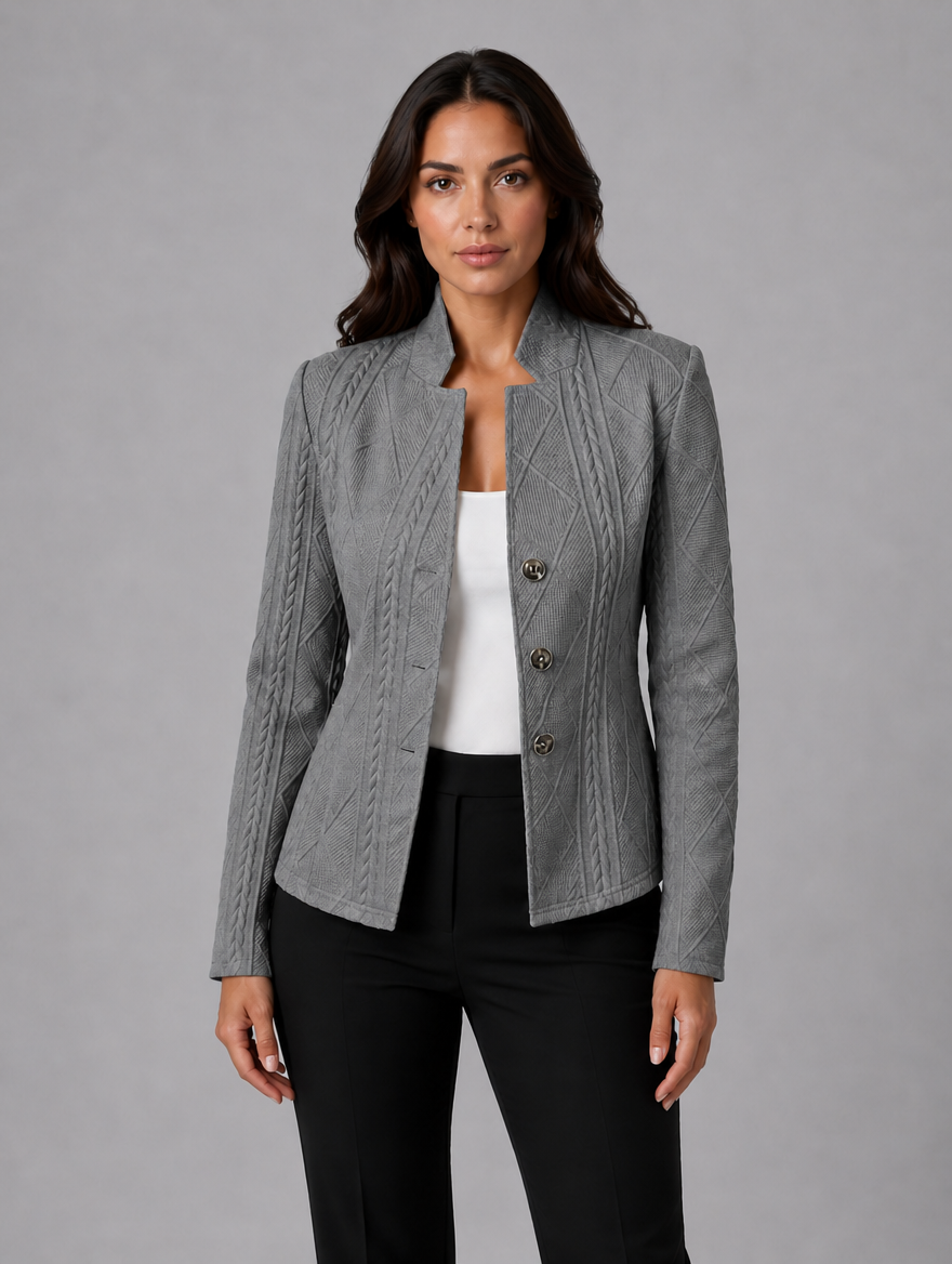 Women's Textured Tailored Blazer – Structured Fit Jacket — Grey