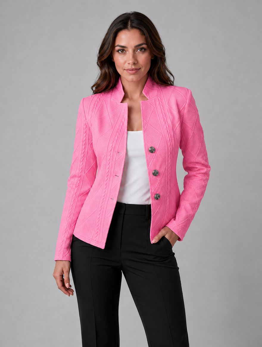 Women's Textured Tailored Blazer – Structured Fit Jacket — Pink