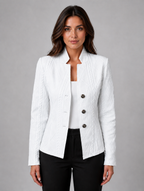 Women's Textured Tailored Blazer – Structured Fit Jacket — White