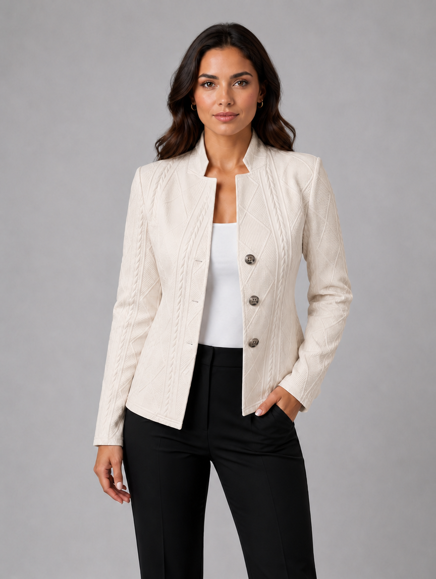 Women's Textured Tailored Blazer – Structured Fit Jacket — Beige
