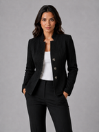 Women's Textured Tailored Blazer – Structured Fit Jacket — Black