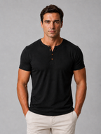 Men's Slim Fit Henley T-Shirt – Casual Button Neck — Black