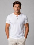 Men's Slim Fit Henley T-Shirt – Casual Button Neck — White
