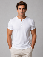Men's Slim Fit Henley T-Shirt – Casual Button Neck — White