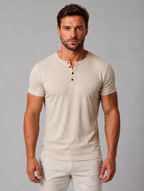 Men's Slim Fit Henley T-Shirt – Casual Button Neck — Beige