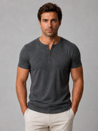 Men's Slim Fit Henley T-Shirt – Casual Button Neck — Grey