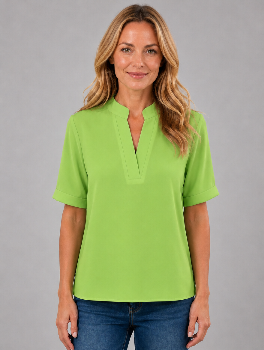 Women's V-Neck Half Sleeve Blouse – Elegant Everyday Top — Light Green