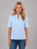 Women's V-Neck Half Sleeve Blouse – Elegant Everyday Top — Light Blue
