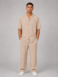 Men's Relaxed Summer Co-Ord Set – Short Sleeve Shirt & Drawstring Trousers — Beige