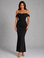 Women's Off-Shoulder Ruched Maxi Dress — Black