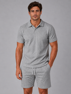 Men's Textured Polo Shirt & Shorts Set – Summer Holiday Co-Ord — Grey