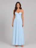 Women’s Strapless Pleated Maxi Dress – Wedding Guest Gown — Light Blue