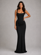 Women’s Bodycon Draped Corset Maxi Dress — Black