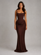 Women’s Bodycon Draped Corset Maxi Dress — Brown