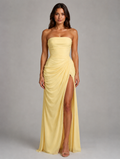 Women’s Draped Corset Maxi Dress – Sculpted Fit — Yellow