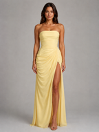 Women’s Draped Corset Maxi Dress – Sculpted Fit — Yellow