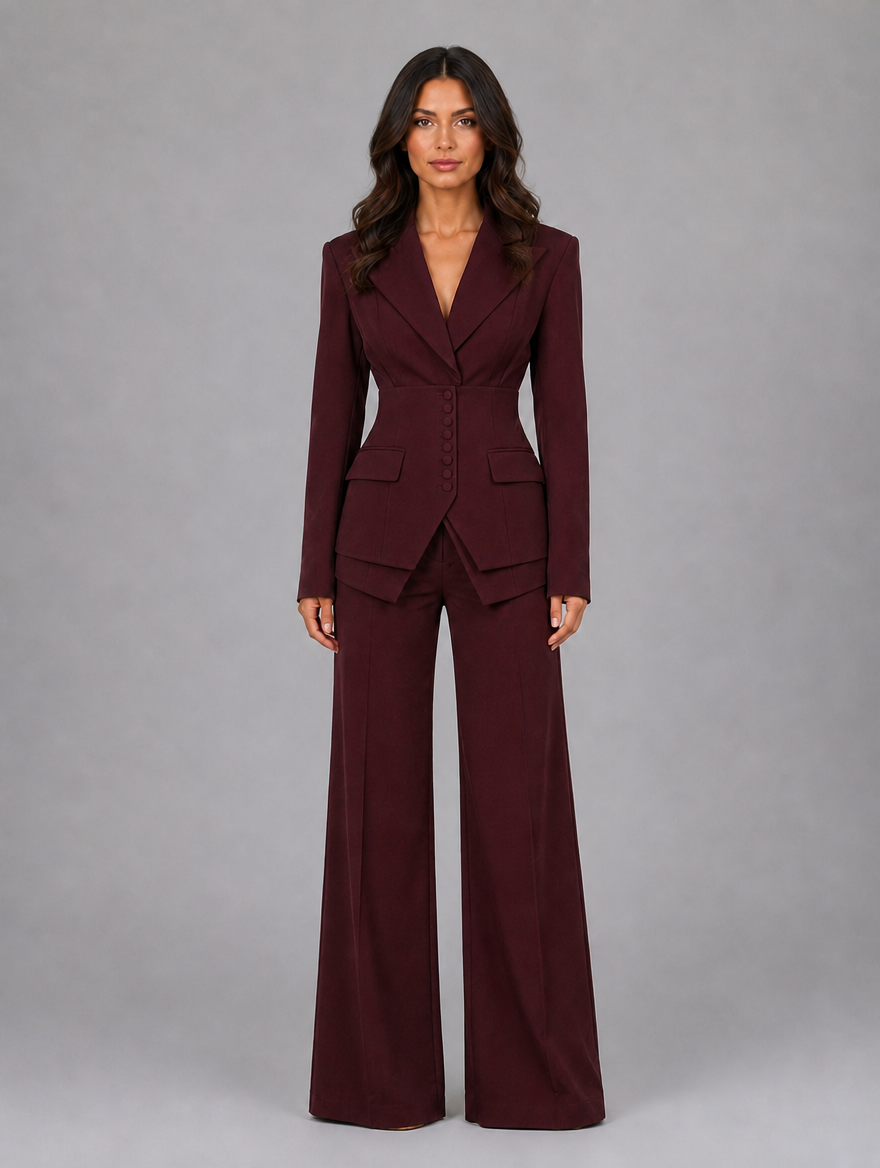 Women’s Tailored Three-Piece Suit — Burgundy